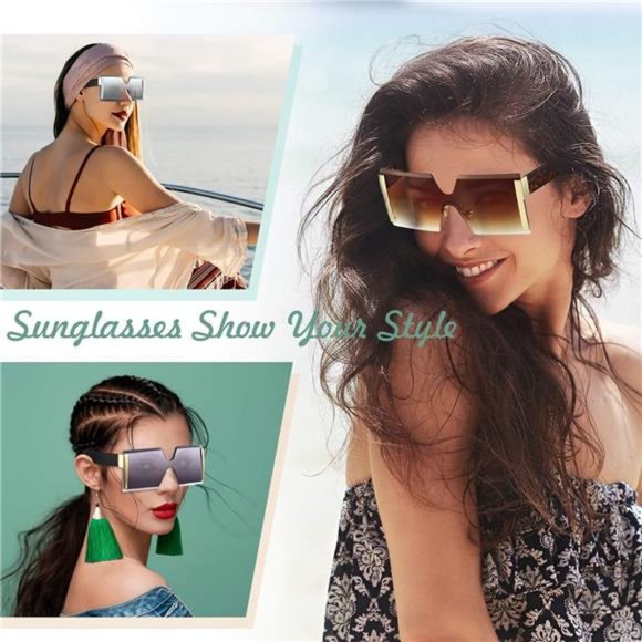 3 Pack Oversized Square Sunglasses for Women Trendy Fashion Rimless Frame Big main image 5